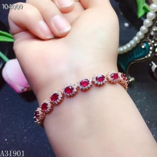 KJJEAXCMY Fine jewelry 925 Silver-inlaid Natural Ruby Ladys Bracelet Support Detection