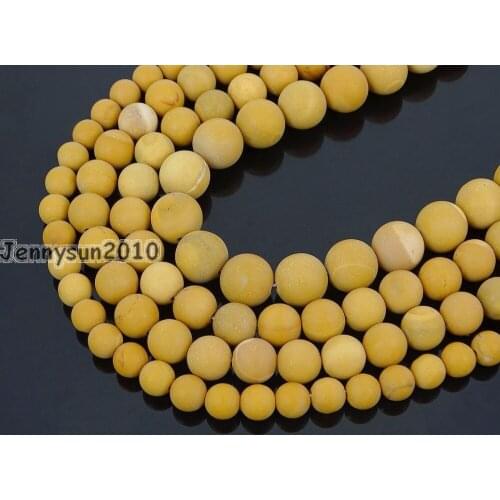 Natural Matte Yellow Moukaite Ja-sper Gems Stone Round Beads 15'' 6mm 8mm 10mm for Jewelry Making Crafts 5 Strands/Pack