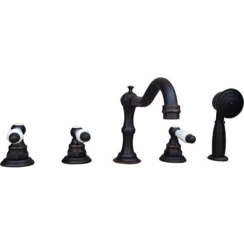 Oil Rubbed Brass Five Hole Deck Mounted Bathroom Tub Faucet Set with 1500MM Handheld Spray Shower Mixer Tap 2tf063