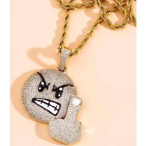 Personality Round Face Angry Vertical Middle Finger Trendy Hip Hop Pendant Necklaces for Men Accessories