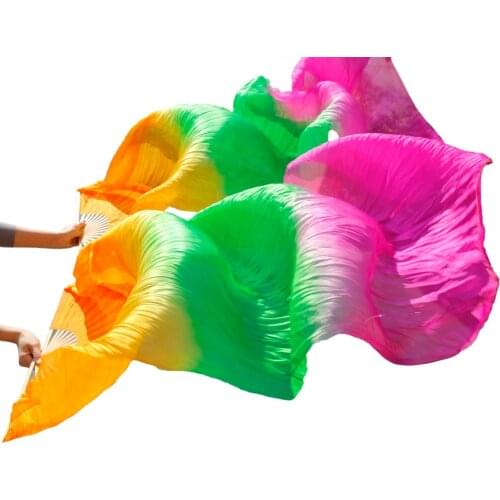Hot - selling 3 colors vertical real mix of belly dance fan silk scarf with a length of 180 cm orange + green + rose red