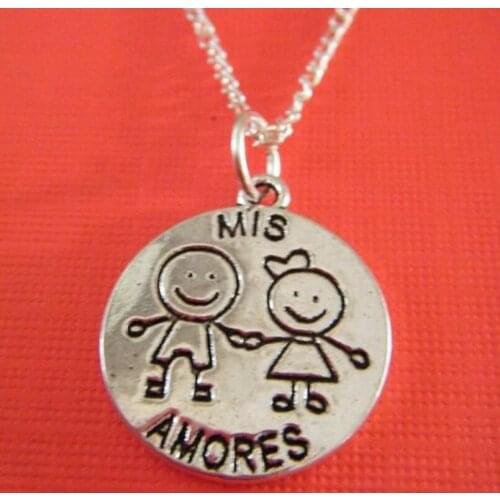 Mis Amores Plating Necklace Vintage Charm Boy&Girl Pendants Necklace DIY Best Friend Lovers Jewelry Fashion Gift 1pcs