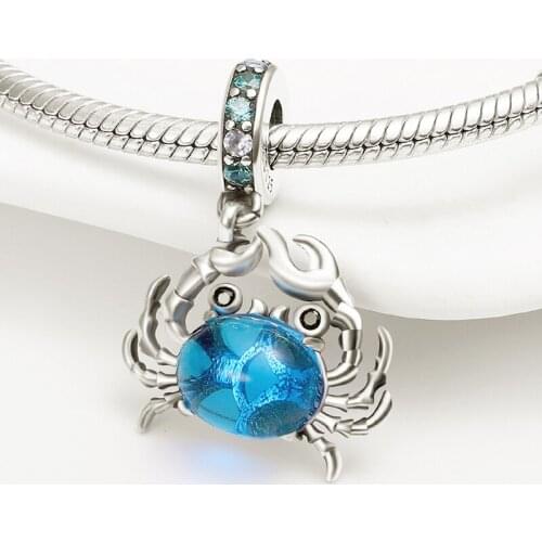 NEW 925 Sterling Silver Blue Zircon Small Crabs Charms Fit Original Pandora Bracelet&Bangle Making Fashion DIY Jewelry For Women