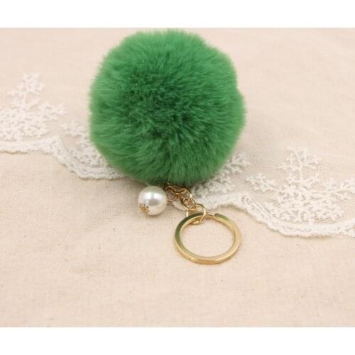 New Women Fur Key Chain Car Keychain Pom Pom 8cm Pompom 25 Colors with Pearl Bag Charm Cute Car Key Ring Jewelry Keychains