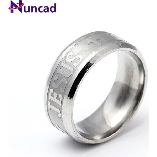 New Fashion Retro Simple Christian Jesus Letter Cross Stainless Steel Ring Plated with Gold Ring 8mm