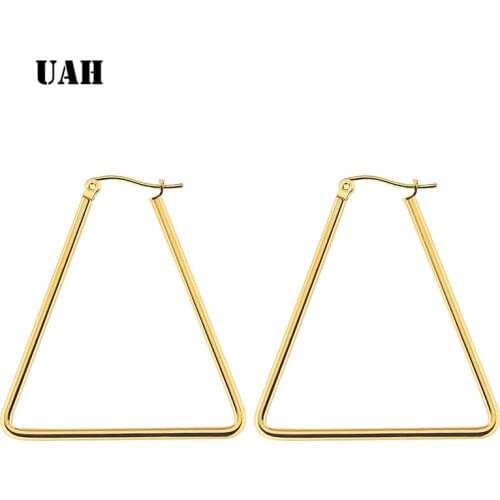 UAH 2018 New Gold color circle creole earrings, Stainless Steel Big Triangle Hoop Earrings gifts for women