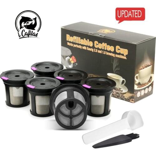 Update 6pcs/Set Refillable Keurig Coffee Capsule K-cup Filter for 2.0 & 1.0 Brewers Kcup Reusable for Keurig machine K-Carafe