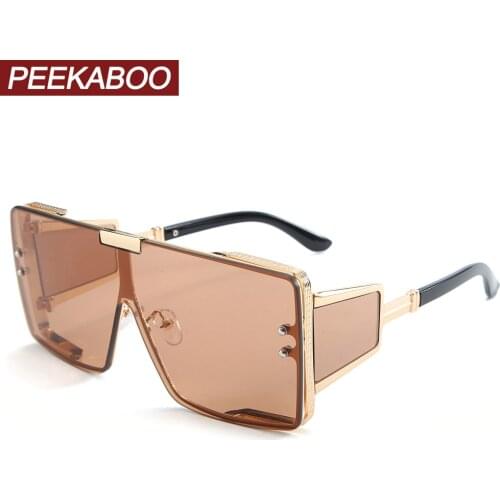 Peekaboo one piece shield sunglasses men retro flat top metal frame male over-sized square glasses for women heavy uv400 2021