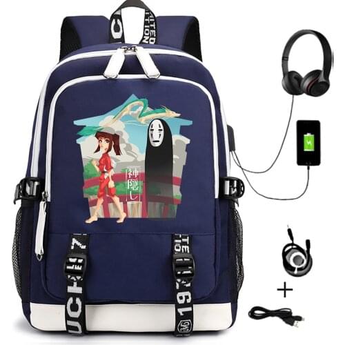 Backpack Anime Spirited Away Casual Unisex School Bags For Teenagers Cartoon USB Travel Laptop Shoulder Bags Zipper Bookbag