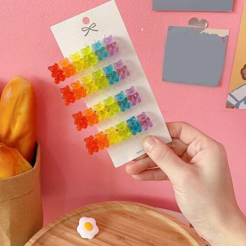 INS Cute Candy Color Little Bear Hair Clips Cute Kids Hair Accessories For Women and Girls Jelly Color Duckbill Clip Headwear