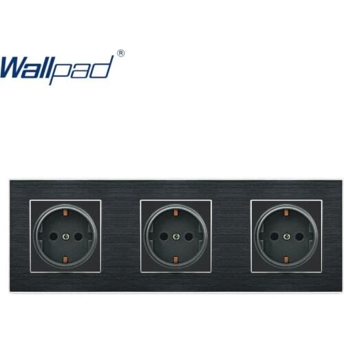 Triple EU 2 Pin German Socket Wallpad Luxury Satin Metal Panel 3 Way Triple Frame EU 16A 258*86mm Wall Power Outlet Schuko