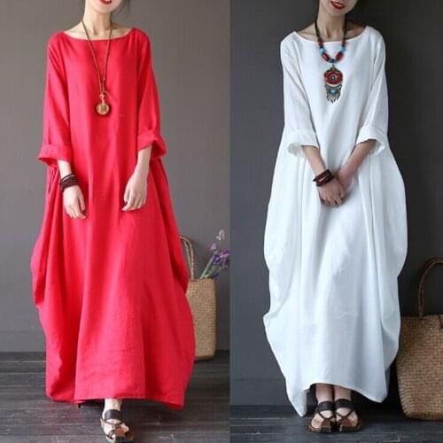 Vintage Dresses Summer 2020 Meditation Robe Vintage Femme Casual Loose Soild Color Sundress Maxi Vietnam Traditional Dress 11319