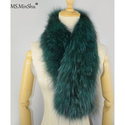 MS.MinShu Knit Fox Fur Scarf Soft Plush Fox Fur Scarf Real Fur Scarf Winter Long Hair Both sides with Fox Fur Free ship