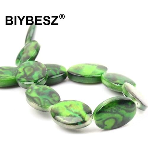 Green Charm Stone Beads Oval Shape Loose Spacer Shell Beads for Jewelry Making 10pcs DIY Charm Bracelet Necklace