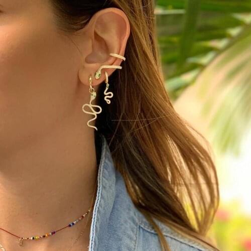 2021 Summer New Style High Quality White Green Cz Long Snake Shape Dangle Earrings For Women Girls Charm Animal Trendy Jewelry