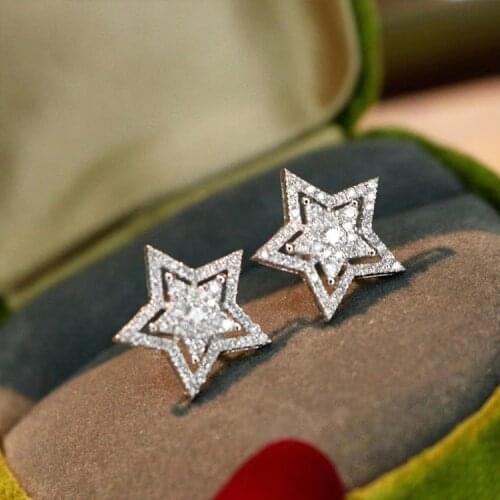 Elegant Crystal Star Earrings for Women Full Paved White Cubic Zirconia Simple Shiny Stylish Stud Earring Wedding Party Jewelry