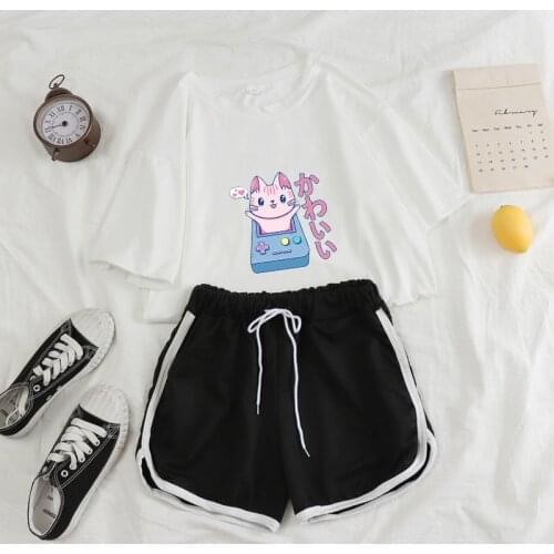 Short and T-shirt 2 Piece Woman Set Pajama Sets Cute Kawaii Plus Size Nightgown Sleepwear Womens Home Clothes Nightie for Women