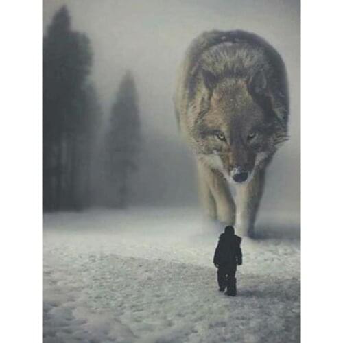 5D DIY Animal Painting Diamond Painting Square/Round Diamond Snow Wolf and Man Picture Cross Stitch Decoration Artwork WG2938