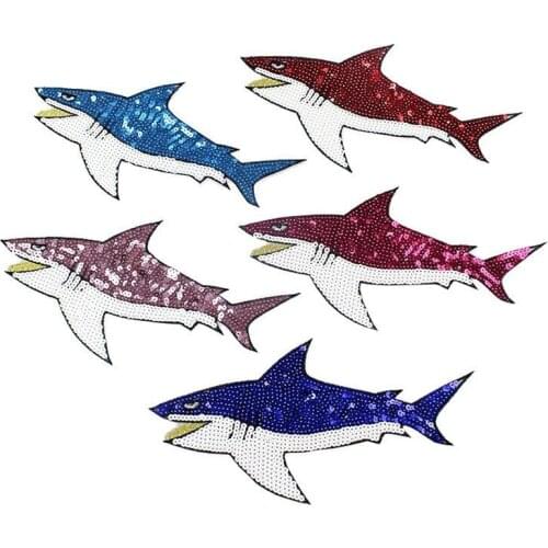 10pcs/lot Sequins Sewn Embroidery Patches Letters Clothing Decoration Sea Animal Shark Accessories Applique