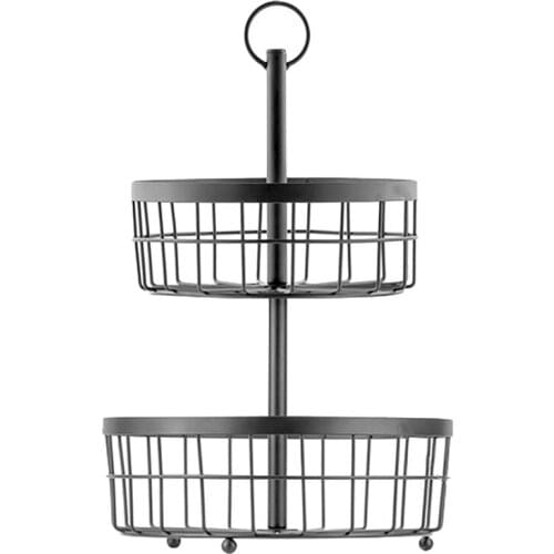 2 Tier Fruit Iron Wire Basket Sundries Snacks Tray Household Hollow Kitchen Metal Wire Storage Rack Counter Fruit Basket