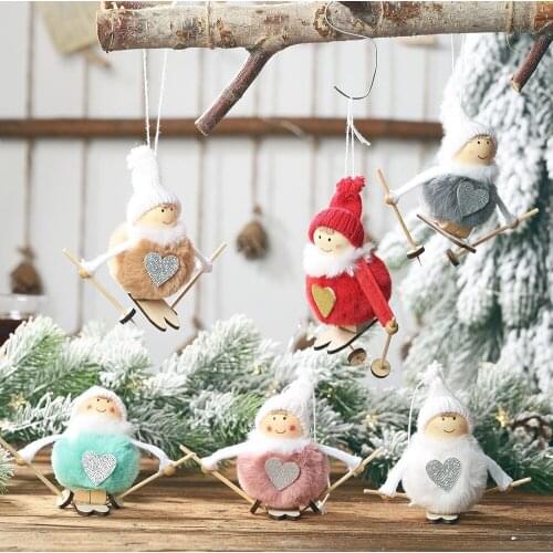 2021 Christmas Angel Doll Toy Pink Standing Plush Doll Christmas Tree Pendant Ornaments Xmas Kids New Year Gift Table Decoration