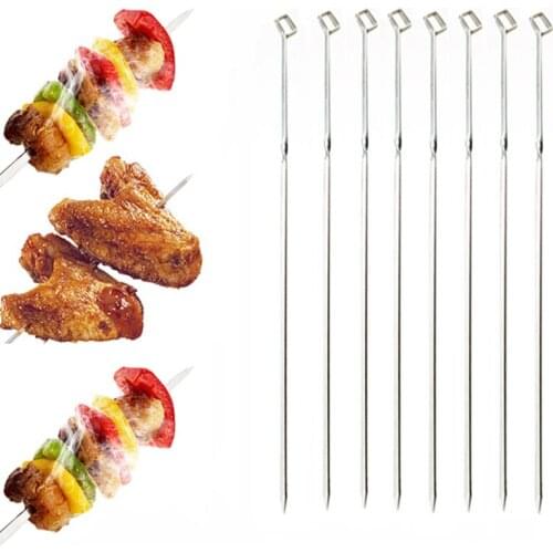 BBQ Skewers Meat Prod Forks Long Grill Sticks Stainless Steel Barbecue Skid-proof Handle Outdoor Camping Tools 51.5cm 5/10pcs