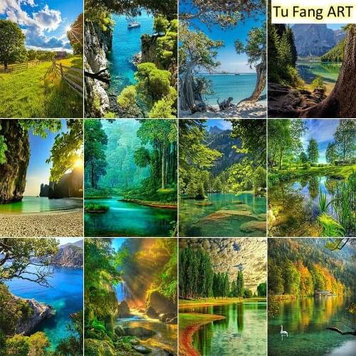 5D DIY Diamond Painting Wholesale Natural Scenery Lake Landscape Mosaic Diamond Embroidery Cross Stitch Kits Home Decoration