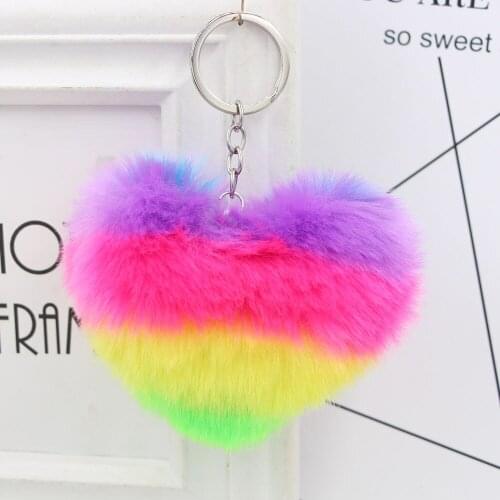 Fashion Trinket Fluffy Artificial Rabbit Fur Ball Key Chain Colorful Pompons Keychain Women Car Bag Key Ring Jewelry Gifts