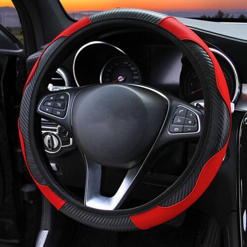 DERMAY Car Steering Wheel Cover Breathable Anti Slip PU Leather Steering Covers Suitable 37-38cm Auto Decoration Carbon Fiber
