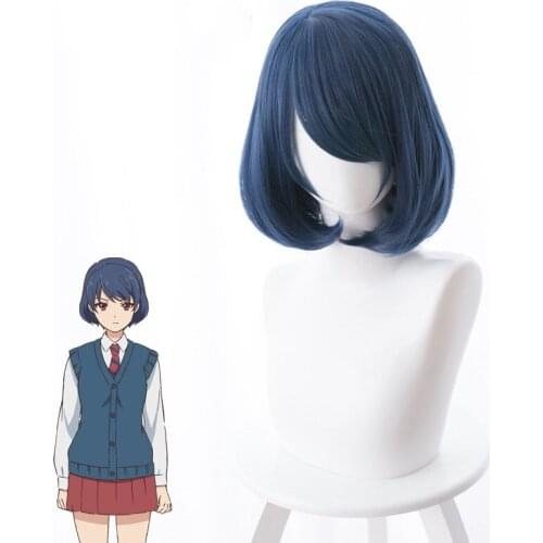 His Girlfriend Wore A Dark Blue Orange Dress With A Concave Bob And A Cosplay Anime Wig