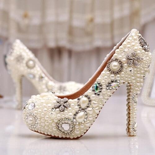 Elegant Ivory Pearl Party Prom Shoes Wholesale Amazing Custom Design Free Shipping Wedding Bridal Shoes Birthday Party Pumps