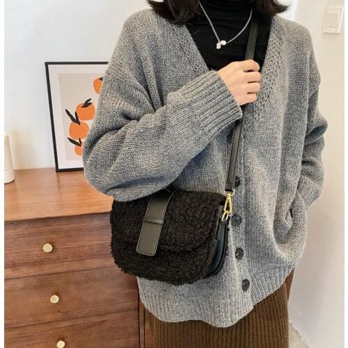 FANTASY Lambswool Saddle Bags For Women 2021 Winter New Warm Fashion Trendy Messenger Shoulder Bags Lady Luxury Handbag 3 Colors
