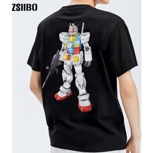 80s GUNDAM RX-78-2 Anime t shirt White devil print Short Sleeve Harajuku Retro Fashion Hip Hop tee Tops Unisex men clothing