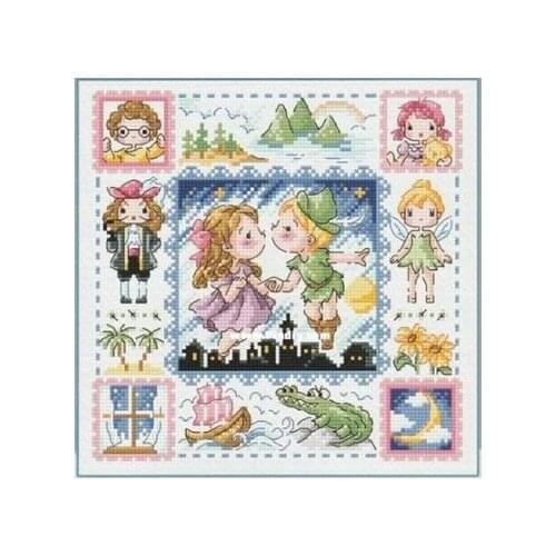 Hh TOP Cross stitch kits Lovely Counted Cross Stitch Kit Peter Pan Kiss Little Girl and Boy Fairy Fairytale Fairyland SO