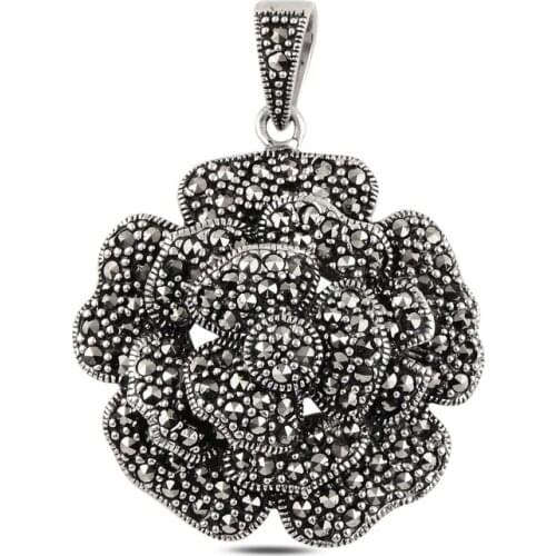 Silver 925 Sterling Rose Marcasite Pendant