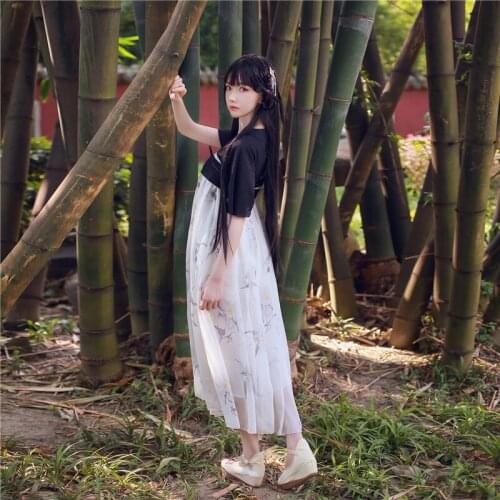 Summer Chinese Style Woman Hanfu Fairy Elegant Fashion Dance Costumes Retro Short Sleeve Mesh Dress Han Dynasty Clothes 2021 New