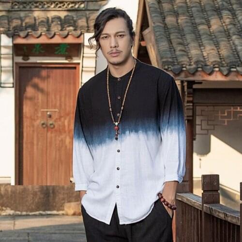 Summer Men Linen Shirt Chinese Style Retro Casual Tops Plus Size Kung Fu Traditional Asian Clothes Tang Suit Tops For Man K35614