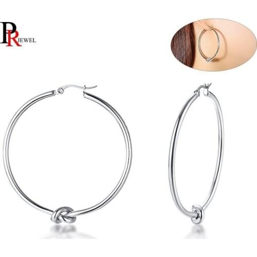 Minimalist Tie Style Hoop Earrings for Women Solid Silver Color Stainless Steel brinco feminino Gifts