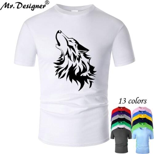 Cool Wolf Line Art Wolves howl O Neck Cotton T Shirt Men Unisex Summer Short Sleeve Designed Casual Women Top tees m01007