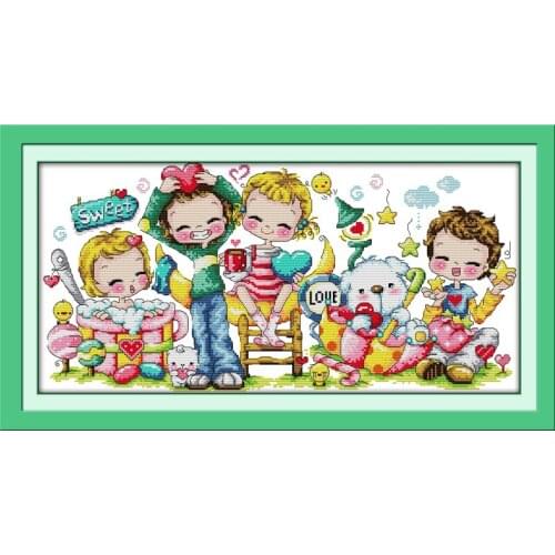 Sweet cross stitch kit cartoon 14ct 11ct count print canvas stitching embroidery DIY handmade needlework