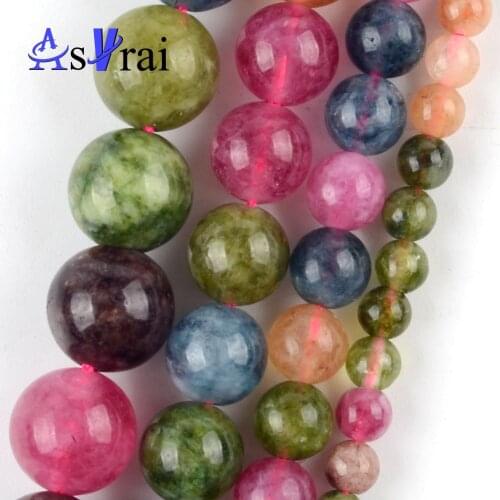Natural Stone Colorful Tourmaline Jades Spacer Loose Round Beads For Jewelry Making 4/6/8/10mm Diy Bracelets Accessories 15"