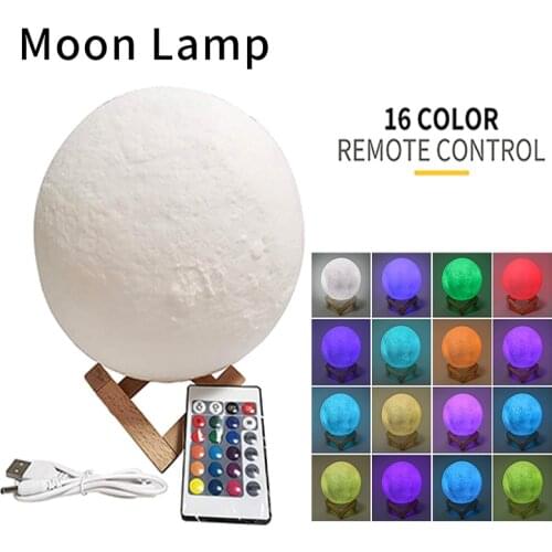 Moon Night Lamp 3D Print USB Rechargeable 7 Color Touch / 16 Color Remote Control Creative Home Decor Light Gifts For Children