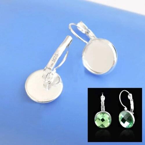 50PCS/Lot 925 Sterling Silver Jewelry Finding 12MM Cabochon Cameo Settings Earring Base Earring Settings French Lever Back S