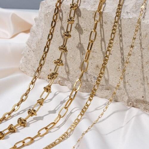 Stainless Steel Chain Necklaces for Men Women Big Knot Cuban Chain 18k Gold Plated Punk Choker Fashion Stackable Neckp Jewelry