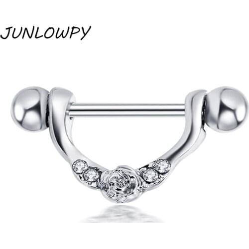JUNLOWPY Piercing Body U shape Stainless Steel Rose Scuff Crystal Straight Barbell Nipple Rings Tragus Bar Nipple Shield