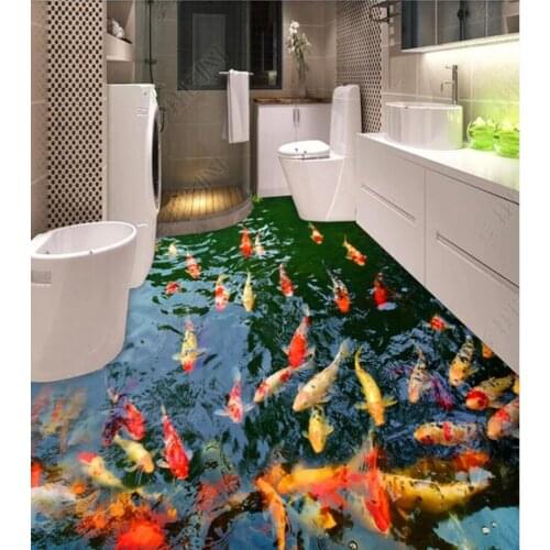 PVC Clear water pond carp natural landscape non-slip waterproof self-adhesive 3D floor sticker tiles bathroom 3D wallpaper