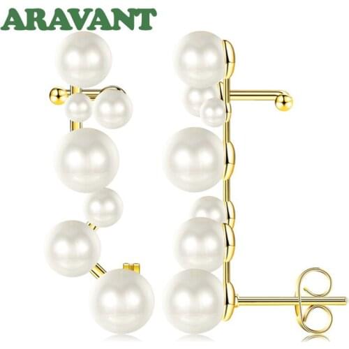 925 Silver Pearl Ear Cuff Earrings For Women Wrap Stud Clip Earring Jewelry Gifts