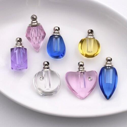 1piece Crysta Glassl vial pendant Miniature Perfume bottle charms name on rice art Essential oil charms necklace pendant