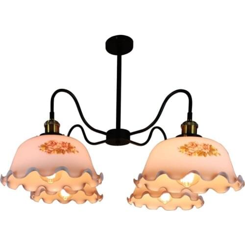 Vintage lotus leaf glass lampshade pendant lights restaurant bar shop dining room coffee shop green multi head hanging lalmps