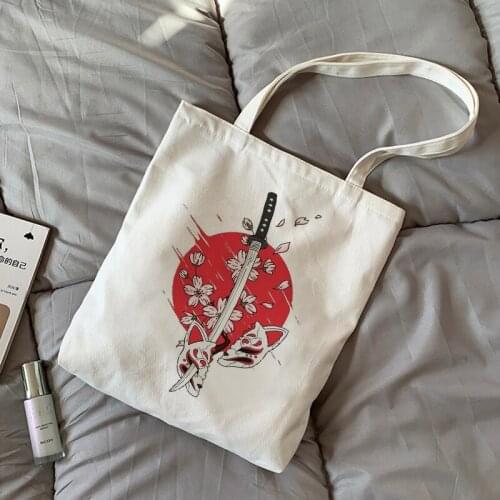 Japanese Dark Fox Cartoon Canvas Vintage Bag Hip Hop New Harajuku Casual Shopper Bag Large Capacity Ulzzang Women Shoulder Bag